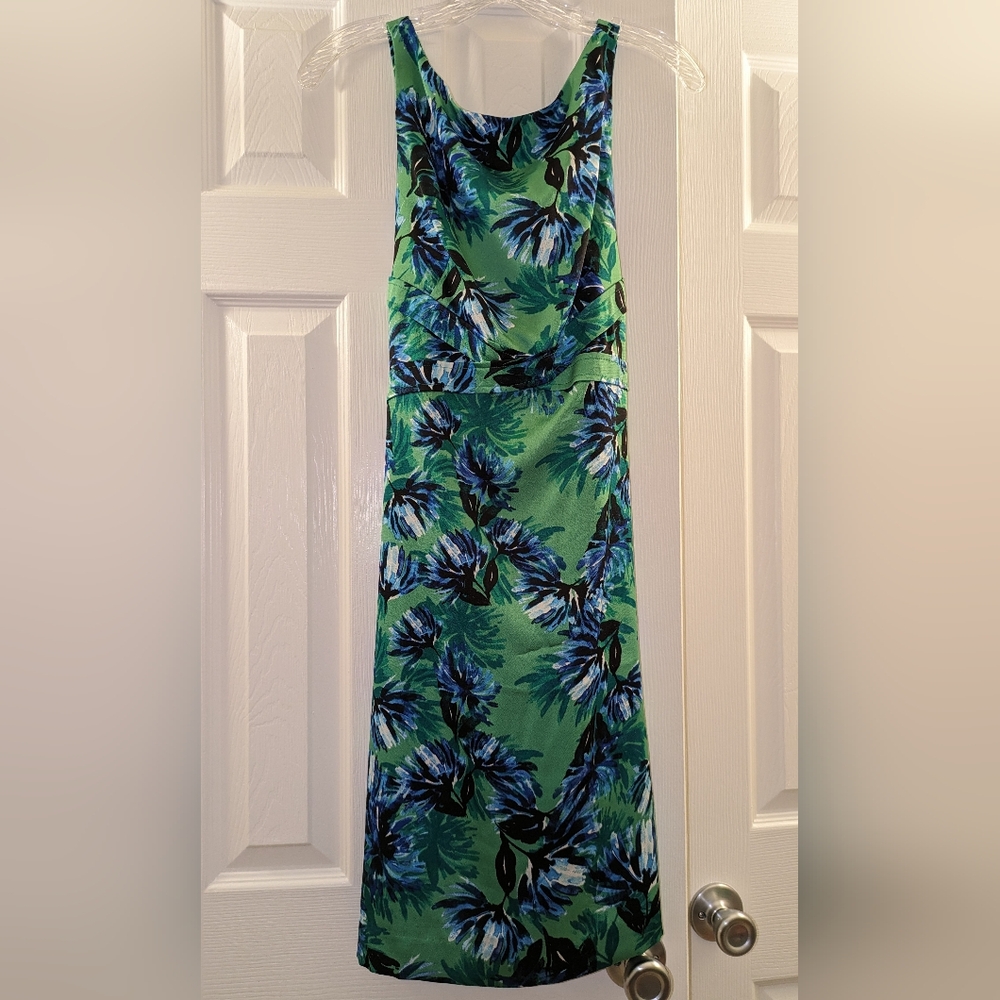 Banana Republic Green Blue Floral Sleeveless Dress Sz 10